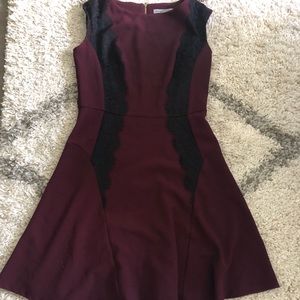 Burgundy and black lace fit and flare dress